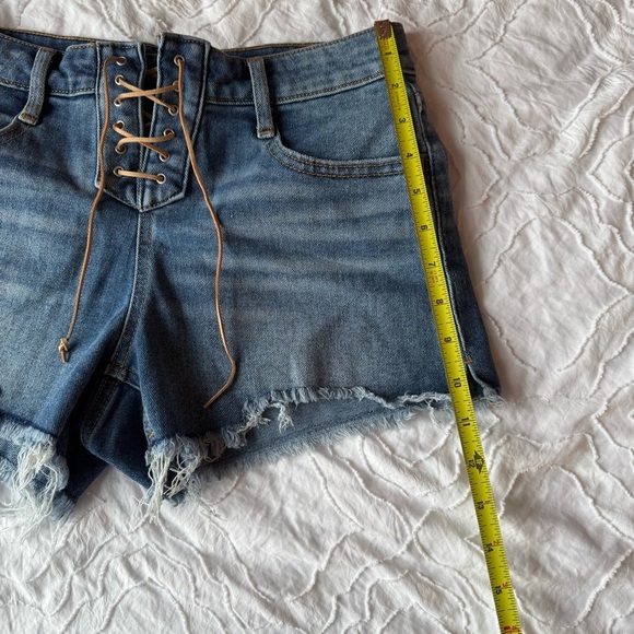 No Boundaries Blue Jean Shorts Cut-Off Style Lace up Bow - Picture 3 of 7